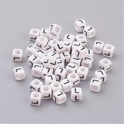 Plastic Beads Cube with Letters 6 mm