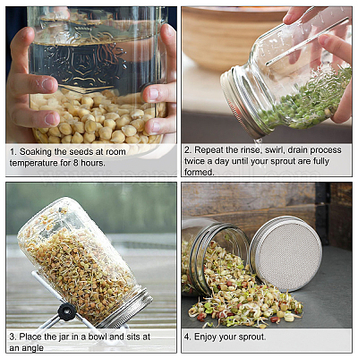 Wholesale GORGECRAFT 4 Sets Sprouting Jar Lids 304 Stainless Steel Mesh Lid  Growing Alfalfa Sprout Seeds Salad Strainer Lids Kit for Wide Mouth Mason  Jars Canning Jar 