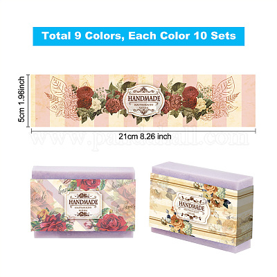 PandaHall 90pcs Soap Wrapper 9 Style Flower Wrap Paper Tape Vertical Soap  Paper Tag f for Homemade Soap Bar Packaging