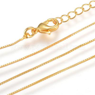 Real 18K Gold Plated Brass Box Chains Necklaces, with Lobster Clasps, 15.7  inch(40cm)x0.6mm