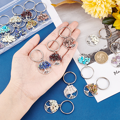 Wholesale SUPERFINDINGS 18Pcs 9 Styles Tree of Life Keychain Natural  Crystal Stone Handmade DIY Keychain Charm Pendant Gemstone Key Chain Charm  for Handmade DIY Lucky Bag Charms Keyring 