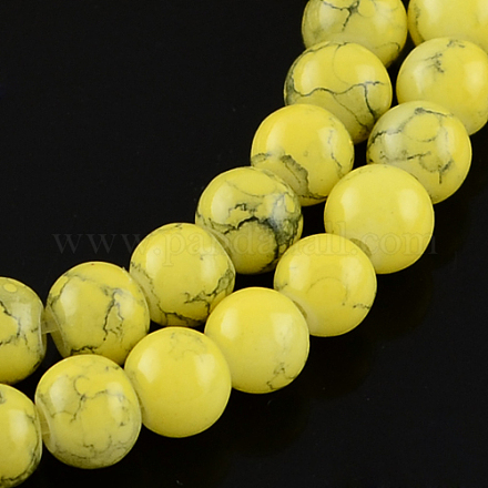 Round Yellow Color Spray Painted Glass Beads Strands X-DGLA-R004-12mm-20-1