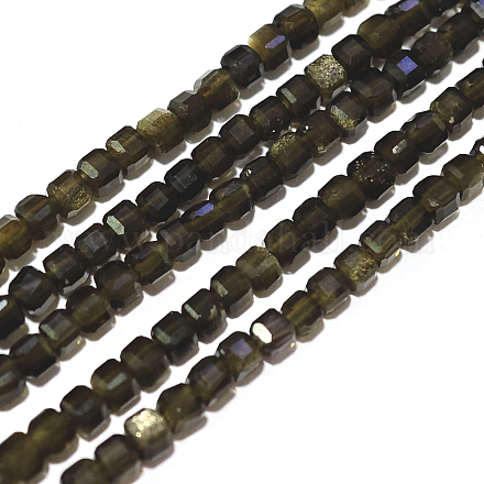 Naturale lucentezza dorata perle di ossidiana fili G-A026-B04-2mm-1