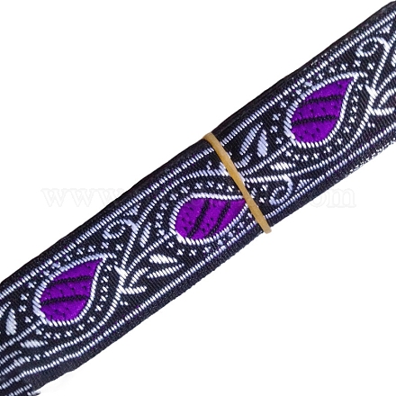 7 m langes Jacquardband aus Polyester im ethnischen Stil mit Blättern PW-WG96346-11-1