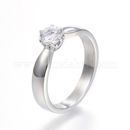 サージカルステンレススチールキュービックジルコニア指輪316個  婚約指輪  ステンレス鋼色  usサイズ5（15.7mm） RJEW-P119-01-5#-1