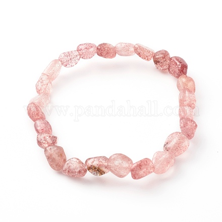 Bracelets extensibles en perles de quartz fraises naturelles pour enfants BJEW-JB06250-06-1