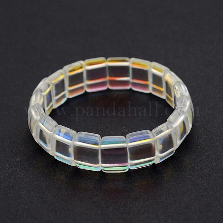 Galvanoplastie rectangle bracelets de perles de verre extensibles BJEW-J126-A01-1