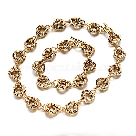 304 Stainless Steel Link Chain Necklaces and Bracelets Jewelry Sets SJEW-M057-08G-1