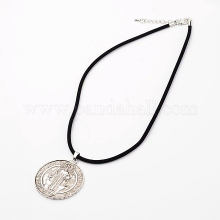 Плоские круглые сплава кулон ожерелье тибетский стиль NJEW-F197-31-1