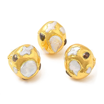 Brass Twist Oval Dome Adjustable Rings with Natural Pearl RJEW-M150-01G-1