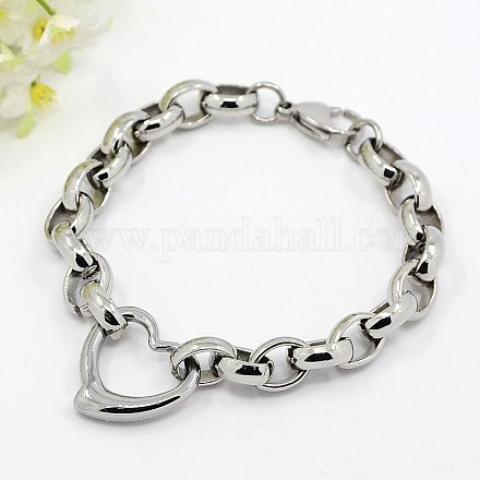 Fashionable 304 Stainless Steel Heart Link Bracelets BJEW-G423-10-1