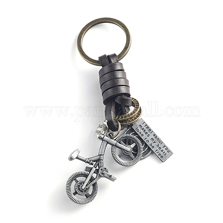 Punk Style Woven Cow Leather Alloy Pendant Keychain KEYC-PW0006-04F-1