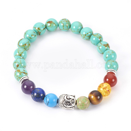 Synthetic Turquoise(Dyed) Stretch Bracelets BJEW-JB03905-03-1