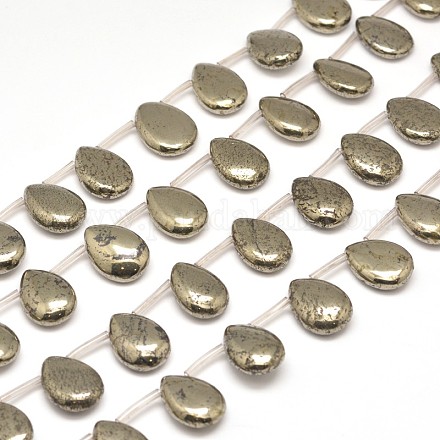 Teardrop Natural Pyrite Beads Strands G-I125-68-14x10mm-1