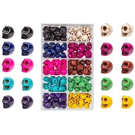 Pandahall Elite ca. 150 Stück 10 gemischte Farbe synthetische Türkis Perlen gefärbte Schädel Perlen für die Schmuckherstellung TURQ-PH0001-01-10x12mm-1