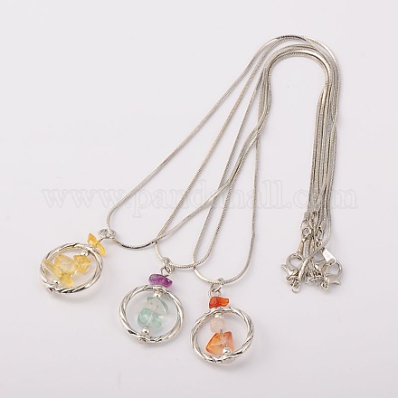 Alloy Natural Gemstone Pendant Necklaces NJEW-JN00907-1