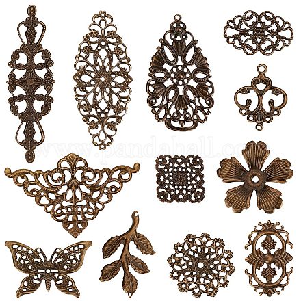 SUNNYCLUE 120Pcs 12 Styles Filigree Connector Charms Filigree Metal Charms Vintage Flower Leaf Tibetan Style Chandelier Component Links for Jewelry Making Earrings Embellishment Art Hairpin Headwear DIY-SC0021-36-1
