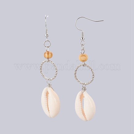 Cowrie Shell Dangle Earrings EJEW-JE02941-03-1