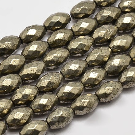 Natürliche Pyrit Barrel Perlen Stränge G-F197-04-8x12mm-1