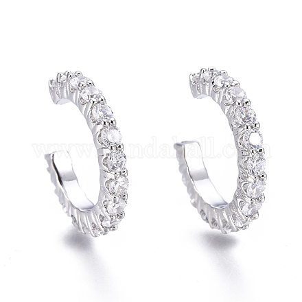 Brass Micro Pave Clear Cubic Zirconia Cuff Earrings EJEW-I249-14P-1