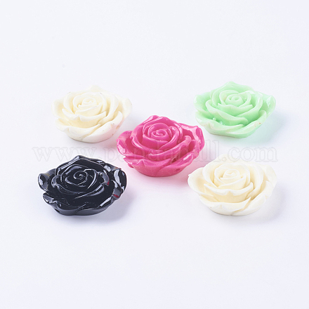 Rosa abalorios de resina de flores para los niños collar de chicle X-RESI-R110-M-1