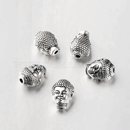De aleación de estilo tibetano 3 abalorios cabeza d buda X-TIBEB-O004-63-1