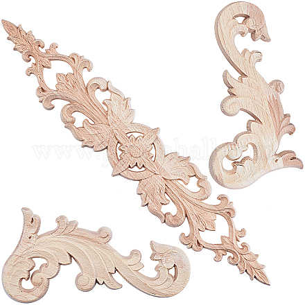 GORGECRAFT 5Pcs 2 Styles Wood Carving Decal Wood Carved Corner Onlay Applique Unpainted Wooden Carving Ornaments for Furniture Door Cabinets Windows Cupboards Mirrors Home Woodcraft Decoration DJEW-GF0001-42-1