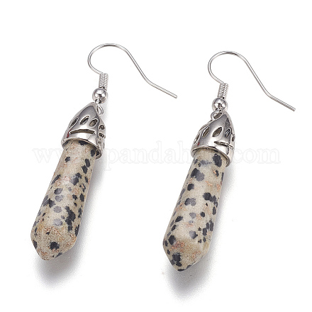 Natural Dalmatian Jasper Dangle Earrings EJEW-K069-A11-1