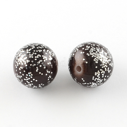 Vaporisez peintes perles rondes acryliques avec de la poudre de paillettes d'argent ACRP-S629-20mm-01-1