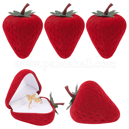 CHGCRAFT 5Pcs Strawberry Ring Box Red Strawberry Trinket Boxes Strawberry Velvet Ring Boxes with Plastic Leaves for Proposal Engagement Wedding VBOX-WH0011-06-1