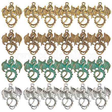 Sunnyclue 1 caja 24 piezas colgante de encantos de dragón estilo tibetano aleación colgantes de animales fornituras de joyería que hacen accesorio para diy collar pulsera elaboración de níquel libre y sin plomo PALLOY-SC0002-08-1