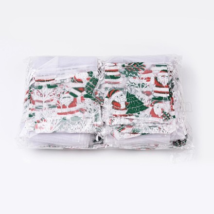 クリスマスのオーガンジー袋  ホワイト  約9センチ幅  13センチの長さ OP089-1