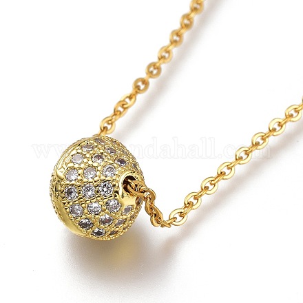 Brass Micro Pave Clear Cubic Zirconia Pendant Necklaces NJEW-A127-04G-1