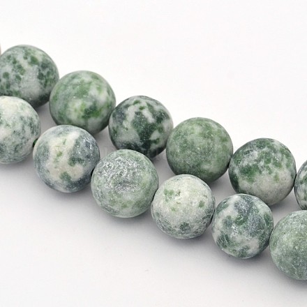 Rondes givrées tache verte naturelle perles de jaspe brins G-E302-109-10mm-1