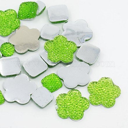 Кабошоны из лаймово-зеленой смолы и горного хрусталя CRES-X0001-1