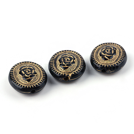 Flat Round with Flower Plating Acrylic Beads PACR-Q102-05B-1