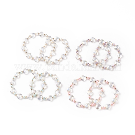 Set di braccialetti elastici con perline con cuore di vetro di 2 pezzo di 2 dimensioni per mamma e bambino BJEW-JB08516-1