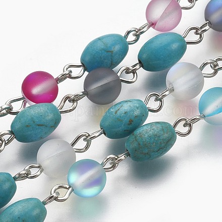 Chaînes de perles synthétiques faites main turquoise et pierre de lune AJEW-JB00449-1