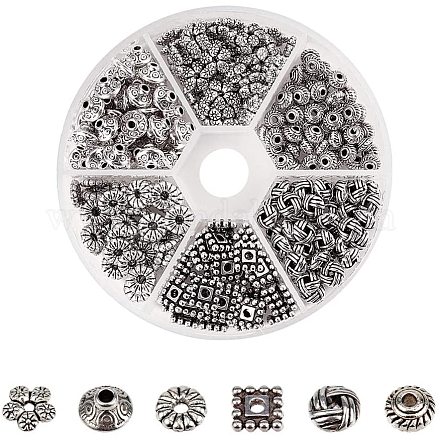PandaHall Elite 300pcs 6 Style Antique Silver Tibetan Alloy Spacer Beads Metal Spacers for Bracelet Necklace Jewelry Making TIBEB-PH0004-36AS-1