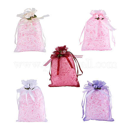 Magibeads50個5色オーガンジーDIYクラフト巾着袋  バレンタインの誕生日の結婚披露宴のキャンディーラッピング  ミックスカラー  15.5x10x1.05cm  10個/カラー ABAG-MB0001-13-1