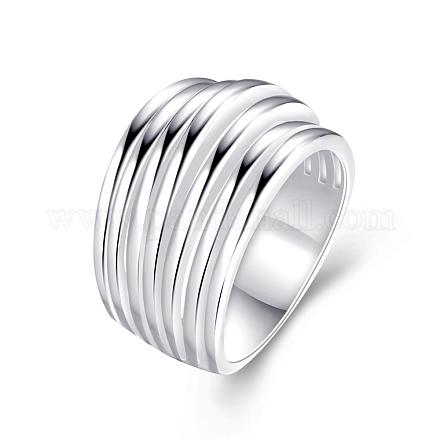 女性のための流行の真鍮広帯域指輪  銀  サイズ7  17.3mm RJEW-BB01400-7S-1