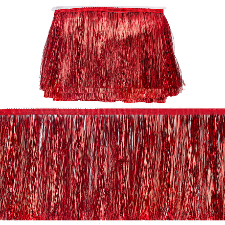 11yards 6inch Dark Red Wide Metallic Fringe Trim Tinsel Fringe Tinsel Trim Shiny Foil Effect for Latin Dance Dress Costume Clothing Accessories Tassel Lace Fringe Trimming Party Decor OCOR-WH0086-09C-1