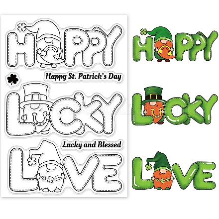Wholesale GLOBLELAND Happy Lucky Love Clear Stamps Gnome Silicone Stamps  Lucky Grass Rubber Transparent Rubber Seal Stamps for St. Patrick's Day  Card Making DIY Scrapbooking Photo Album Decoration 