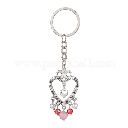 Alloy Heart & Glass Bead Pendant Keychain KEYC-JKC00621-1