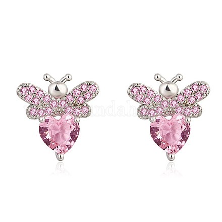 Brass Micro Pave Pink Cubic Zirconia Stud Earrings EJEW-BB64124-1