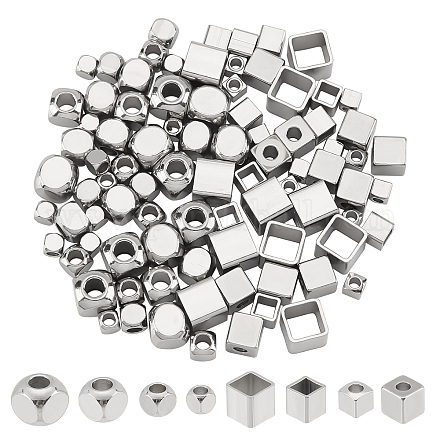 DICOSMETIC 96Pcs Stainless Steel Cube Beads 8 Styel Spacer Beads Smooth Loose Beads for Necklaces STAS-DC0005-74-1