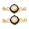 Flower Brass Micro Pave Clear Cubic Zirconia Fold Over Clasps, with Plastic Pearl & Enamel, Real 18K Gold Plated, 40mm