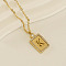 304 Stainless Steel Micro Pave Clear Cubic Zirconia Rectangle with Hollow Letter Pendant Necklaces, Real 18K Gold Plated, Letter K, 17.72 inch(45cm)
