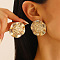 Alloy Stud Earrings, Golden, Oval, 50mm