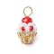 Glass Seed Beaded Cupcake Pendants, with Golden Brass Ball Head Pins Loop & Glass Pearl Round Bead & Glass Beads, Red, 19x12mm, Hole: 3.5mm